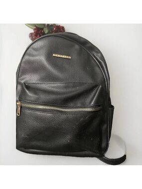 Rampage Black Faux Leather Backpack with Gold Accents